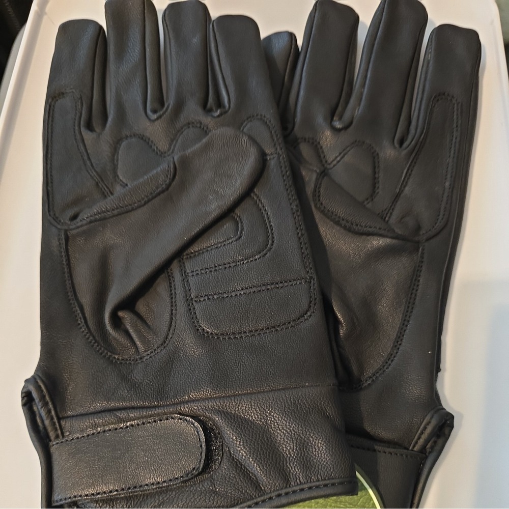 DS44-3XL Black Motorcycle Biker Riding Full Finger Leather Gloves Cruiser Glove